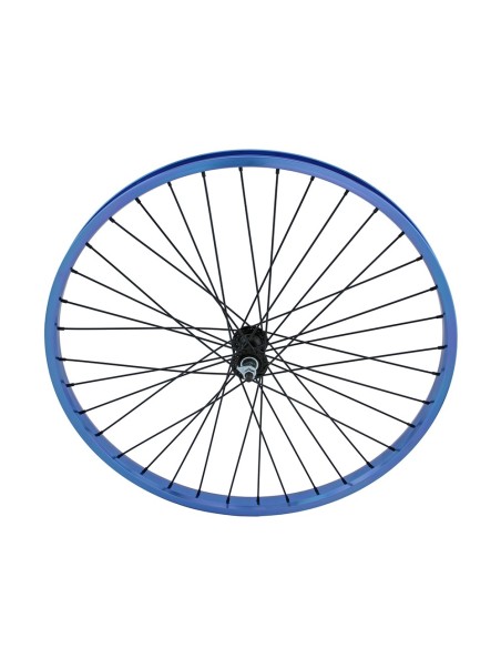 26 x 1.75 Alloy Front Wheel 36 Spoke 12gBlack 3/8 Axle Single Wall Blue.